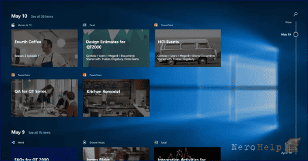 ������ �������� Windows Timeline