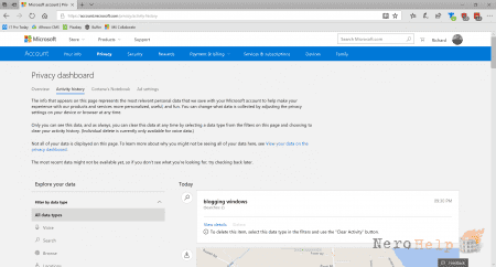 ������ �������� Windows Timeline