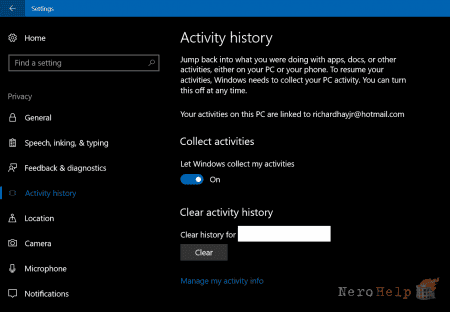 ������ �������� Windows Timeline